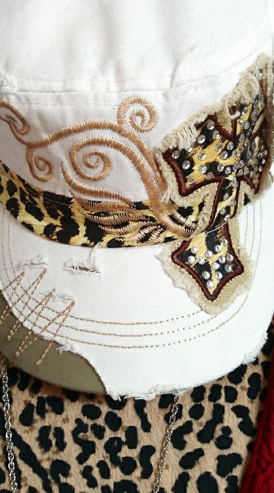 Animal print hat with cross I did I have ya yeah c